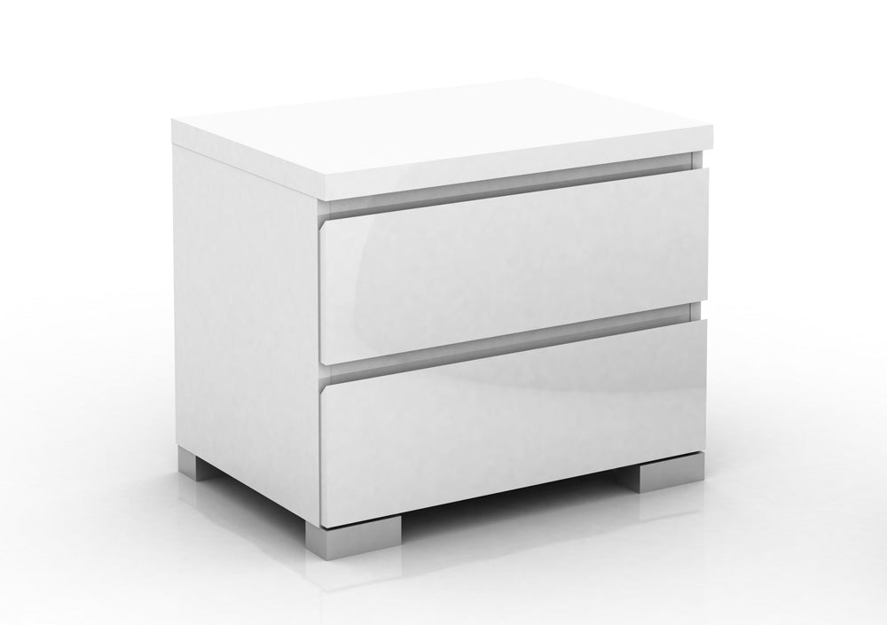 Elara 2 Drawer High Gloss Bedside Table - White