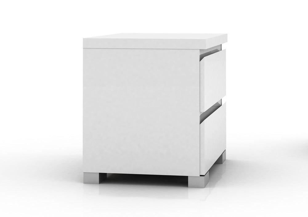 Elara 2 Drawer High Gloss Bedside Table - White