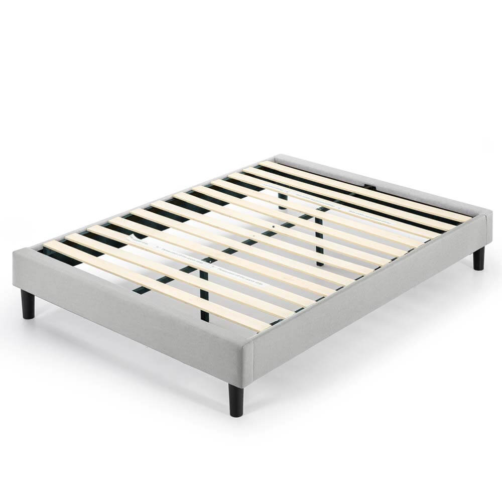 Essentials Upholstered Platform Light Grey Bed Frame Queen