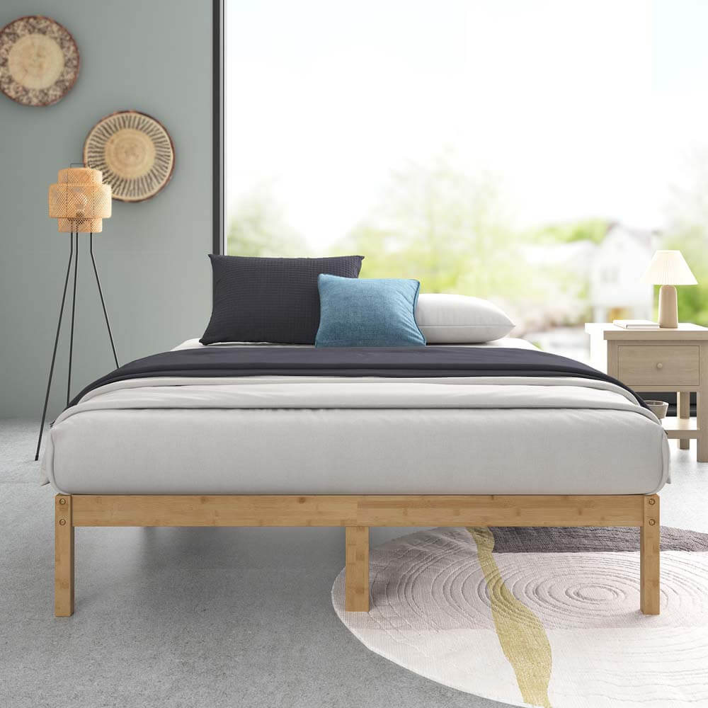 12in Bamboo Black Bed Frame Queen