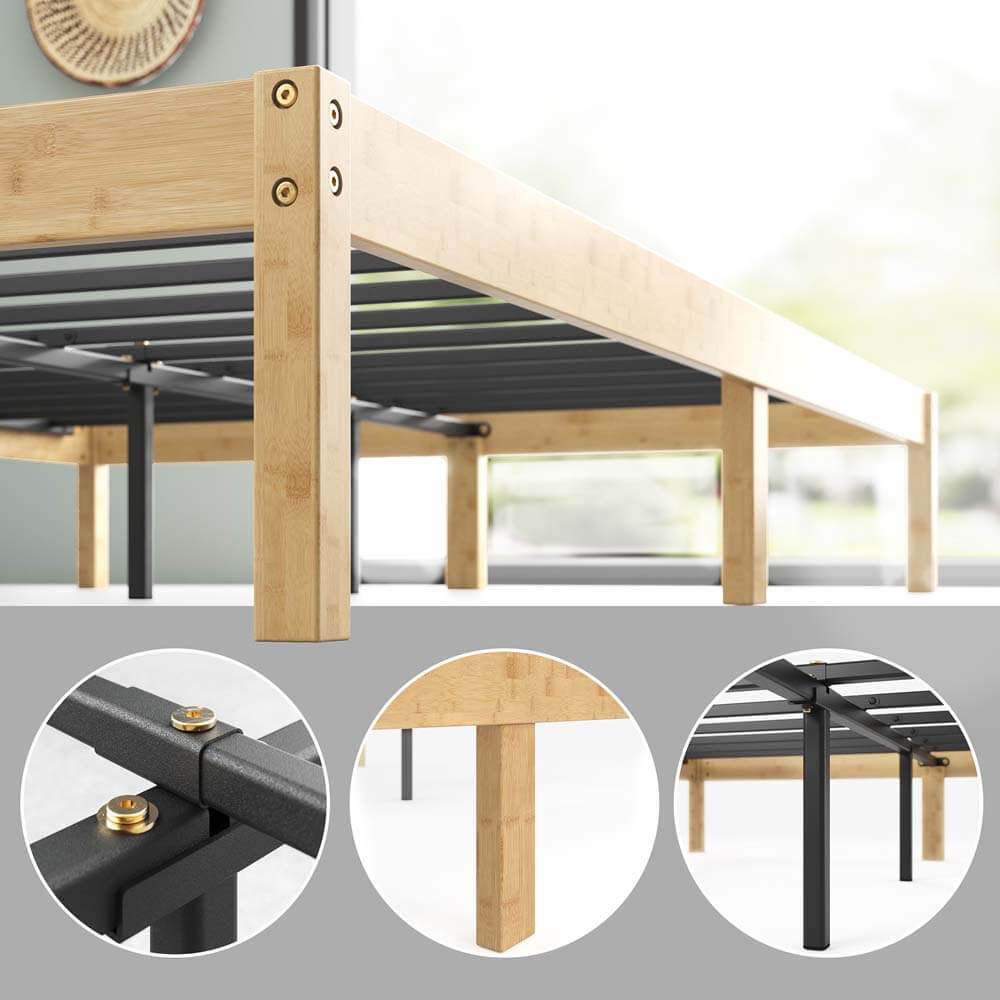 12in Bamboo Black Bed Frame Queen