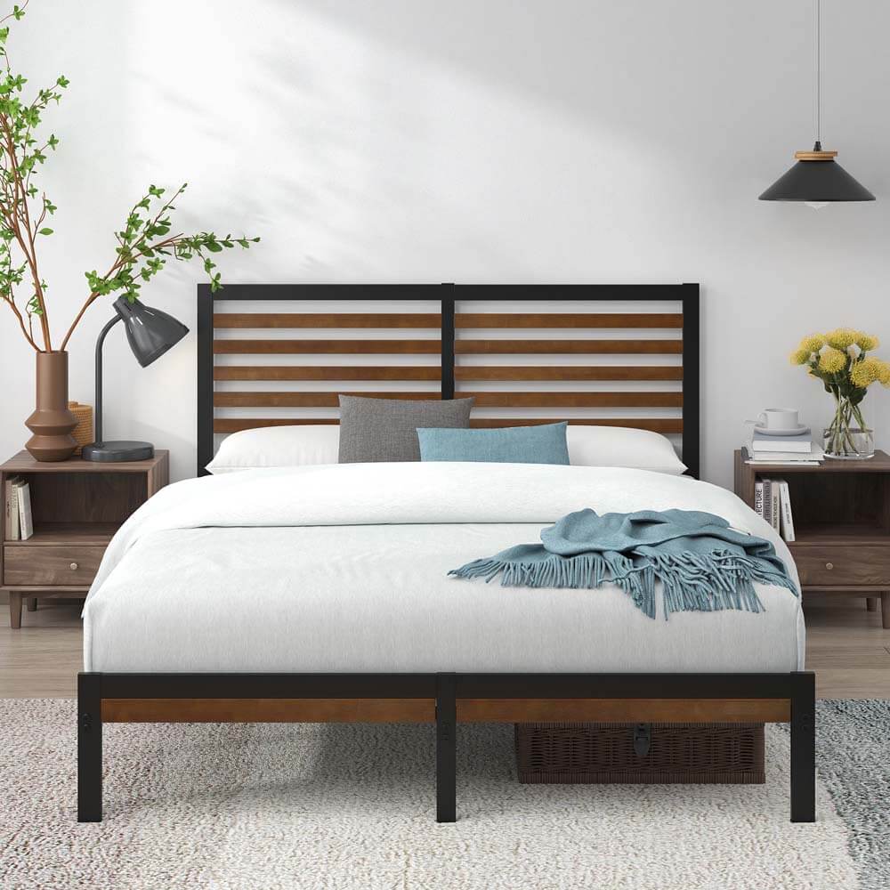 Kai Bamboo Wood and Metal Bed Frame Black Queen