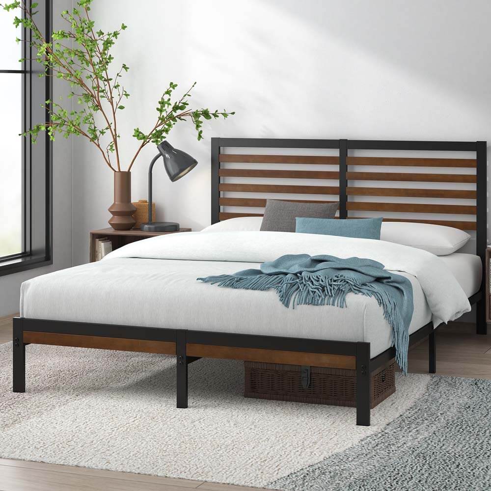 Kai Bamboo Wood and Metal Bed Frame Black Single