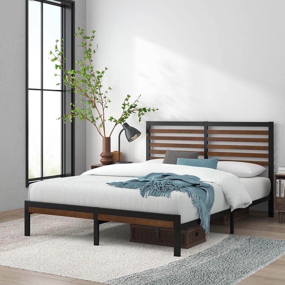 Kai Bamboo Wood and Metal Bed Frame Black Double