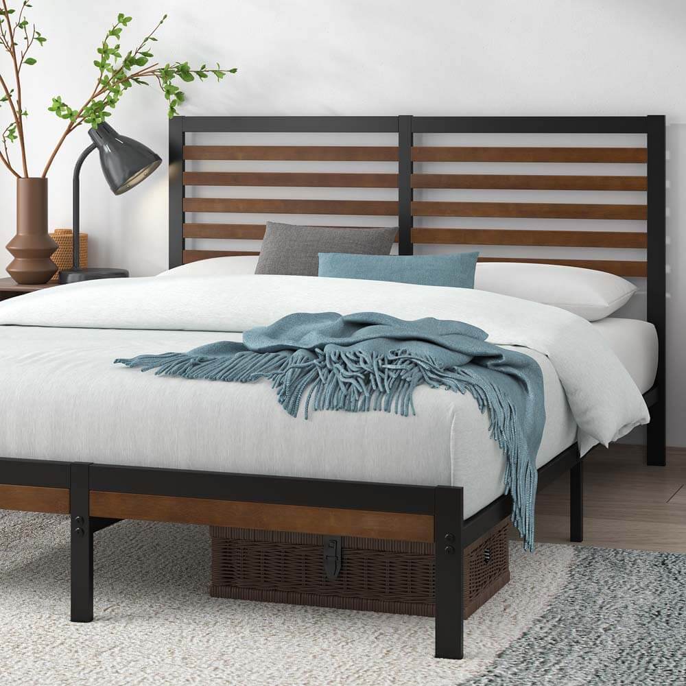 Kai Bamboo Wood and Metal Bed Frame Black Double