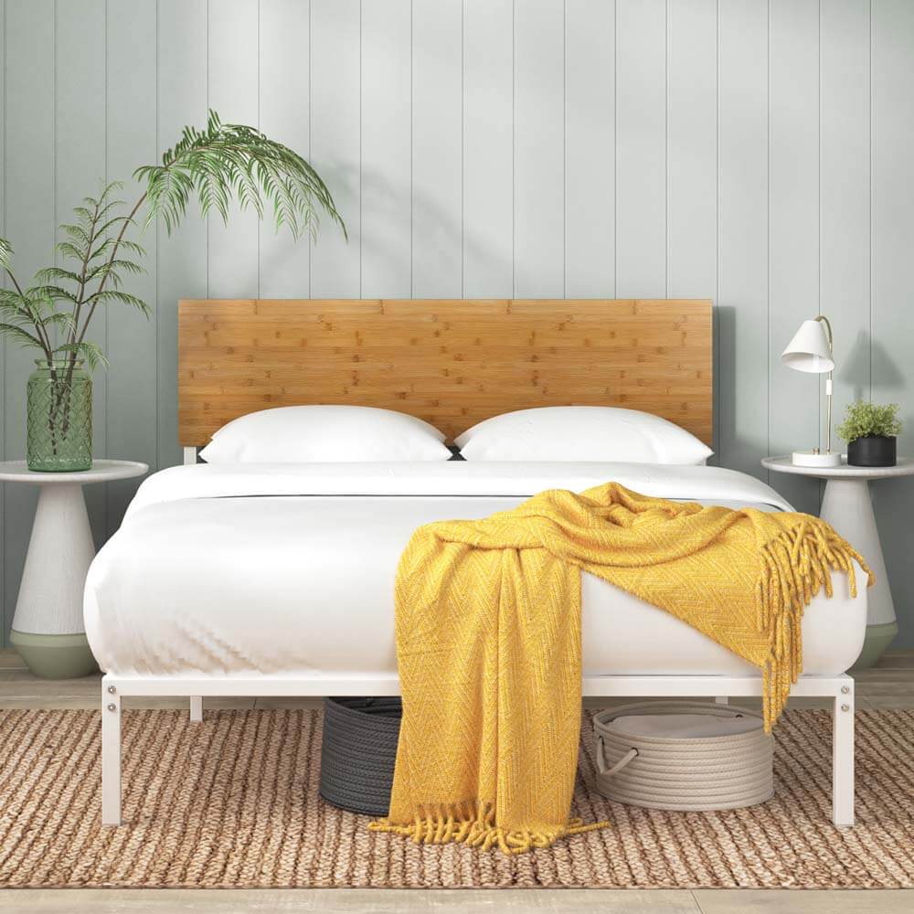 Figari Metal and Bamboo White Bed Frame Double