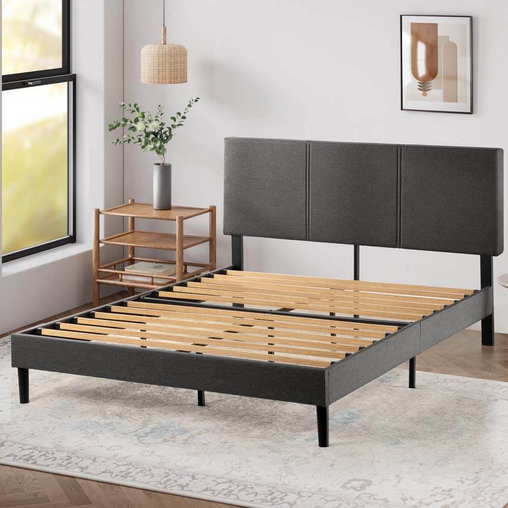 Cambril Fabric Bed Frame Dark Grey Queen