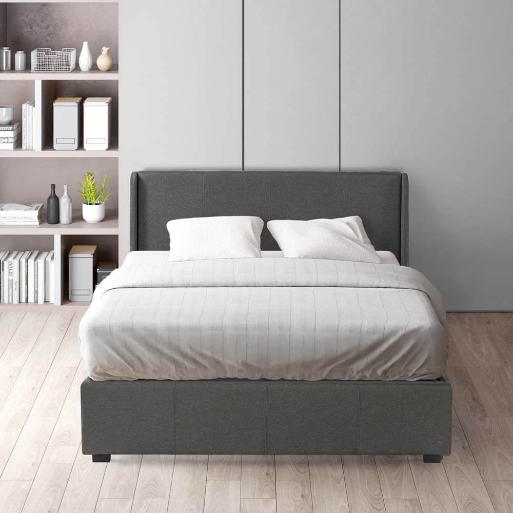 Maddon Fabric Gas Lift Storage Bed Frame Dark Grey Queen