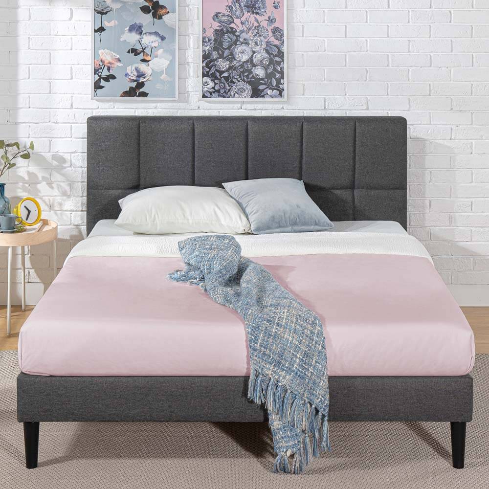 Lottie Square Stitched Upholstered Fabric Bed Frame Dark Grey Single