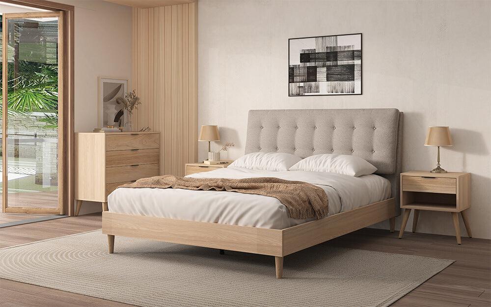 Aria Upholstered Bed Frame Oak Grey Queen