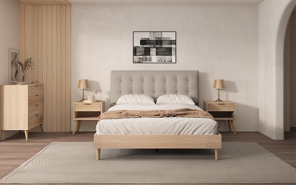 Aria Upholstered Bed Frame Oak Grey Queen