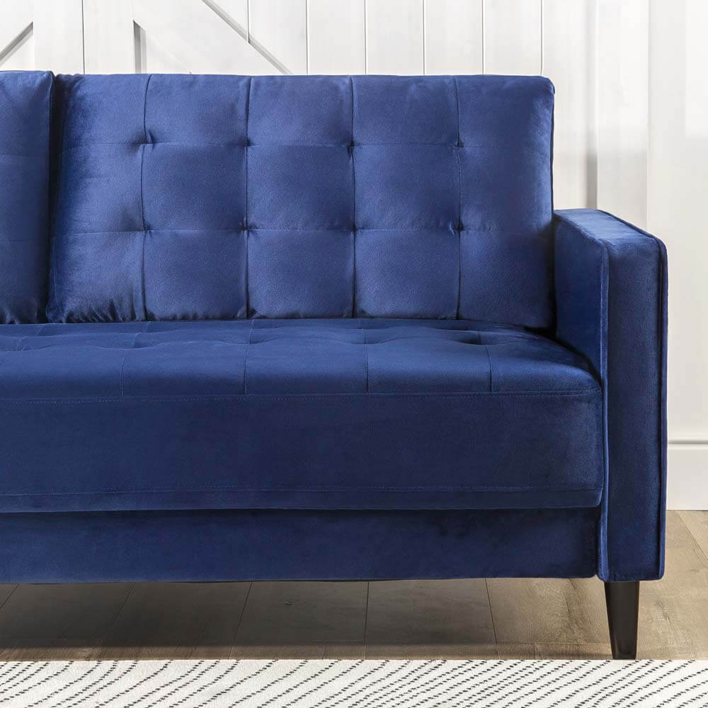 Benton MidCentury 3 Seater Sofa Navy Blue Velvet