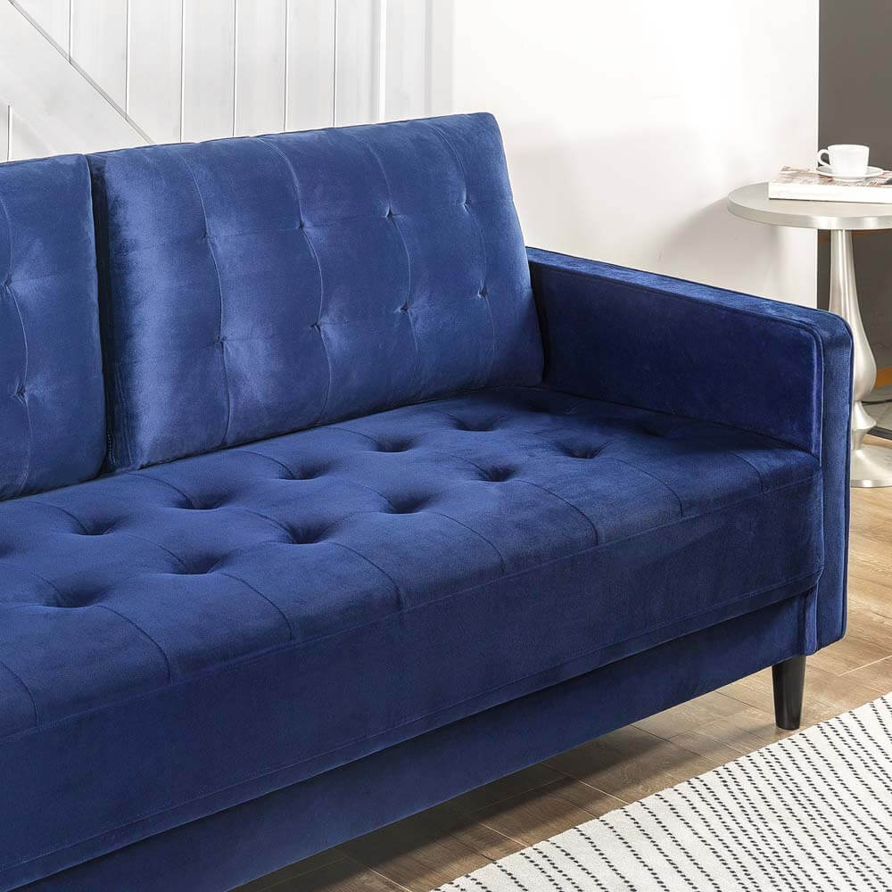 Benton MidCentury 3 Seater Sofa Navy Blue Velvet