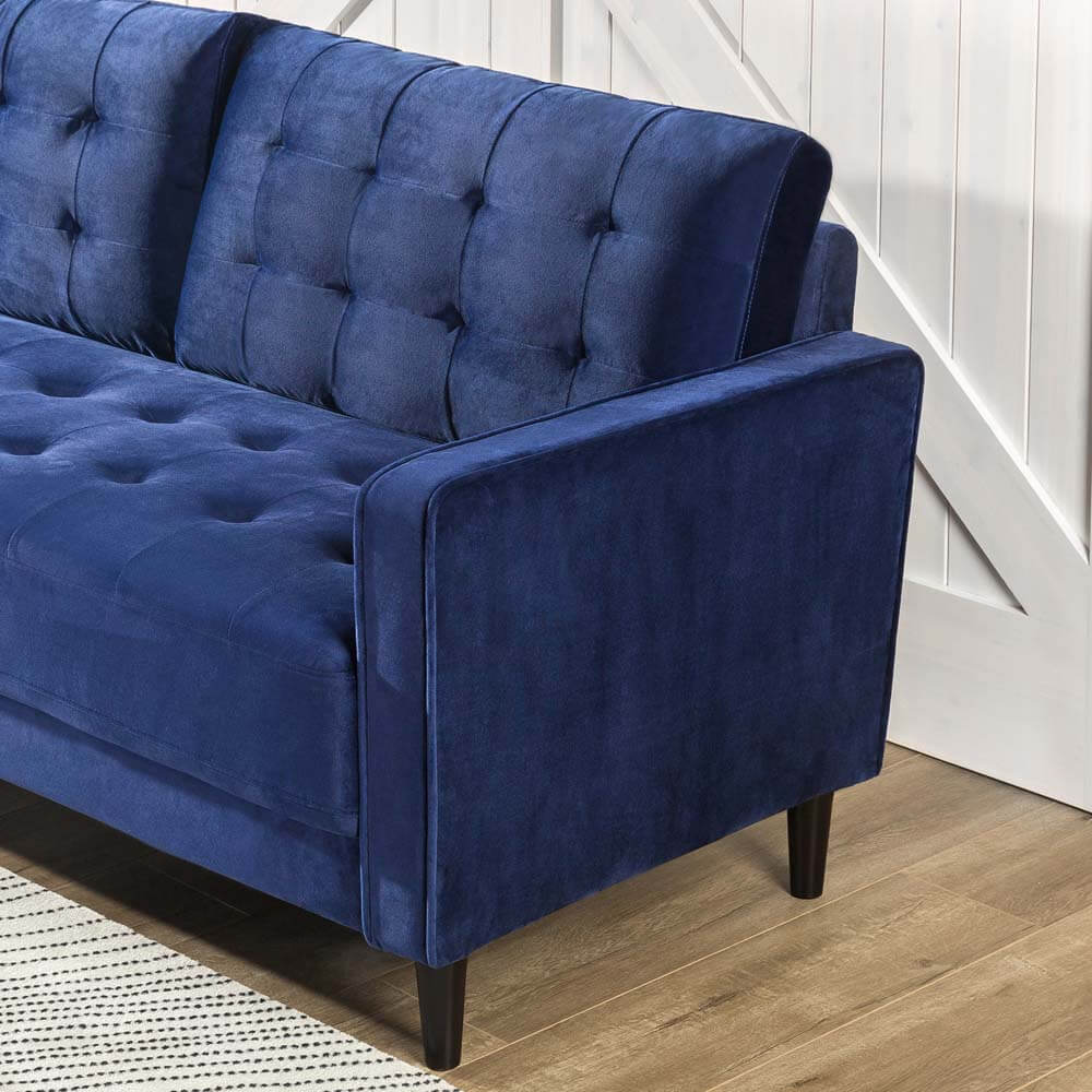 Benton MidCentury 3 Seater Sofa Navy Blue Velvet