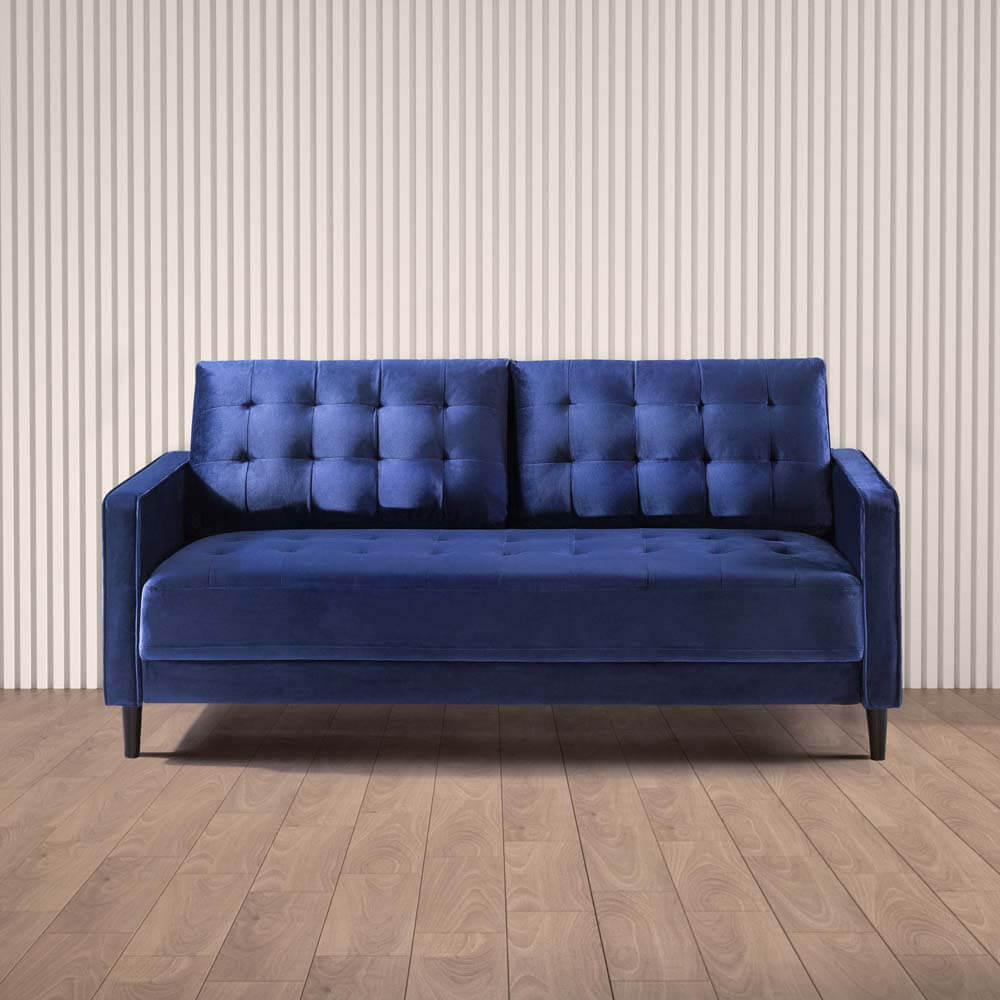 Benton MidCentury 3 Seater Sofa Navy Blue Velvet