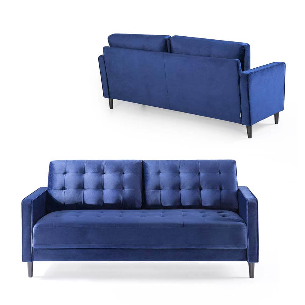 Benton MidCentury 3 Seater Sofa Navy Blue Velvet