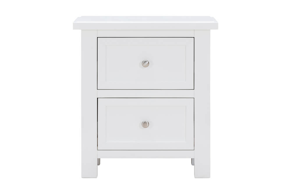 Hamptons Bedside Table 2 Drawer White
