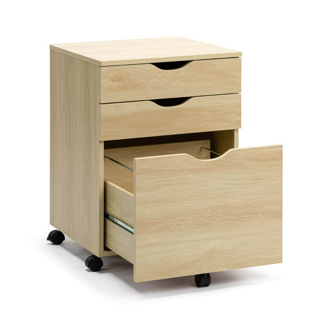 Belle Filing Cabinet Storage 3 Drawers Home Office Mobile Pedestal Oak