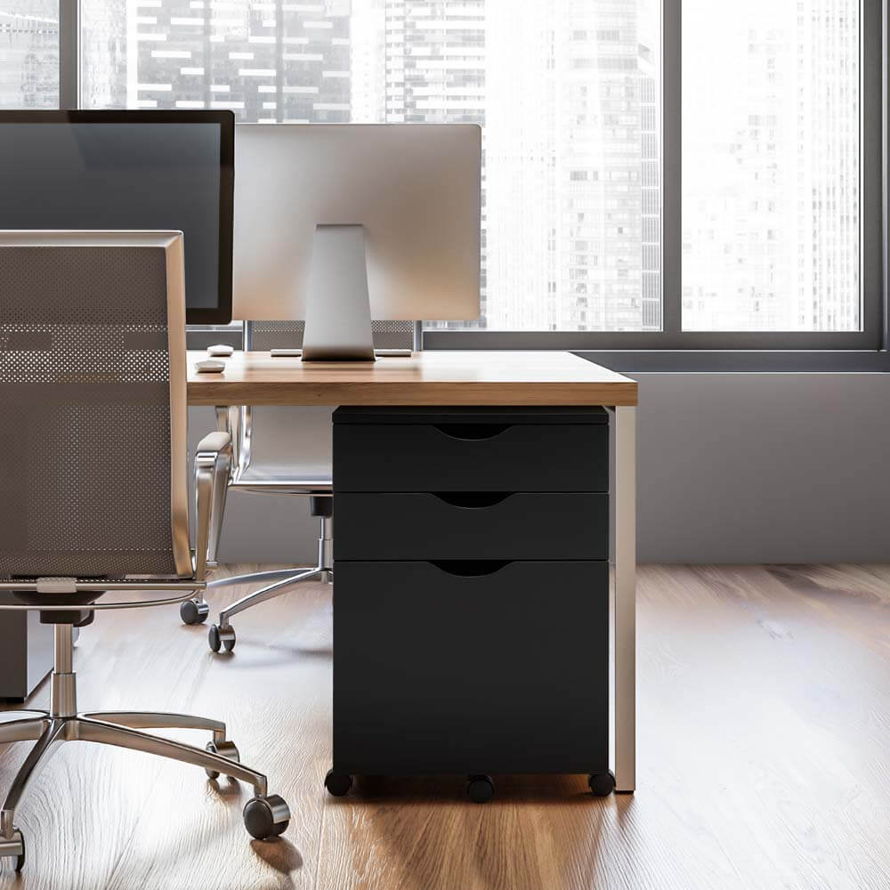 Belle Filing Cabinet Storage 3 Drawers Home Office Mobile Pedestal Black