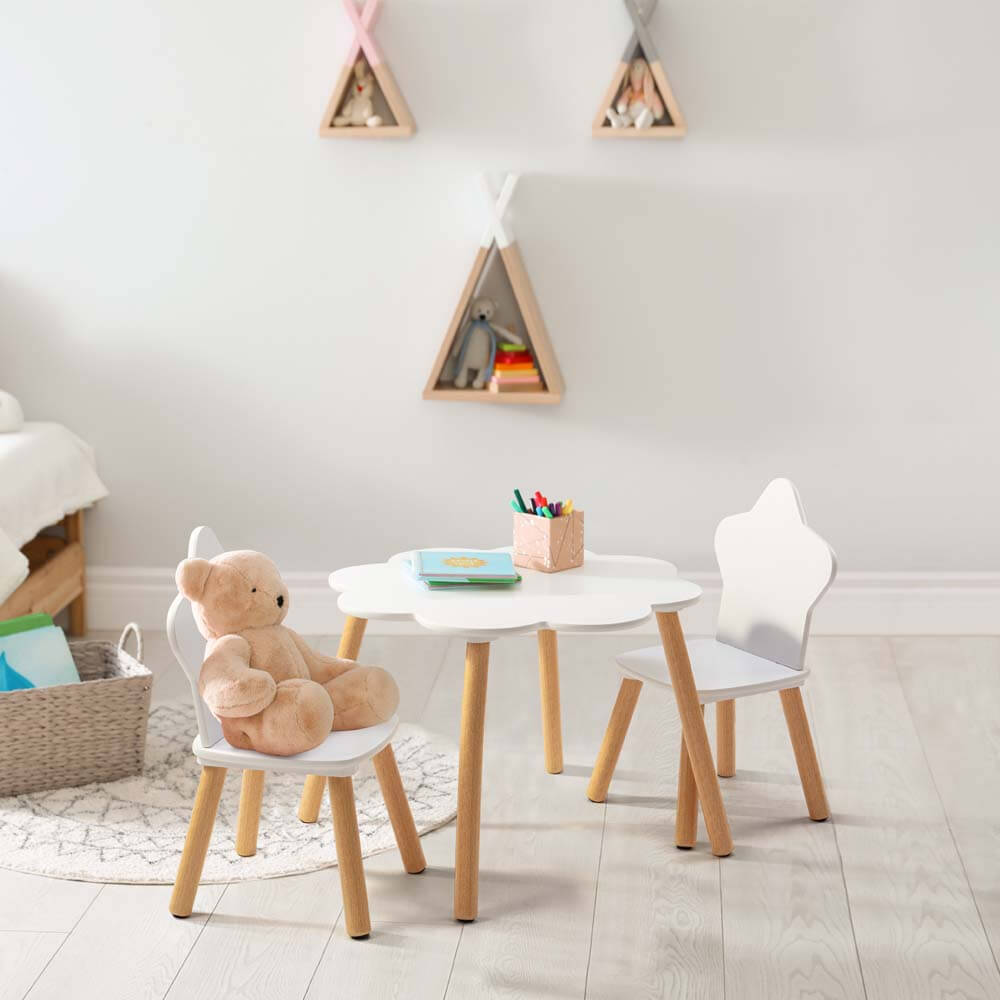 Cloud Kids Table and 2 Chairs set Star and Cloud Play Set White