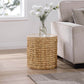 Beatrice Side Table Bedside Round Glass Top 41cm woven